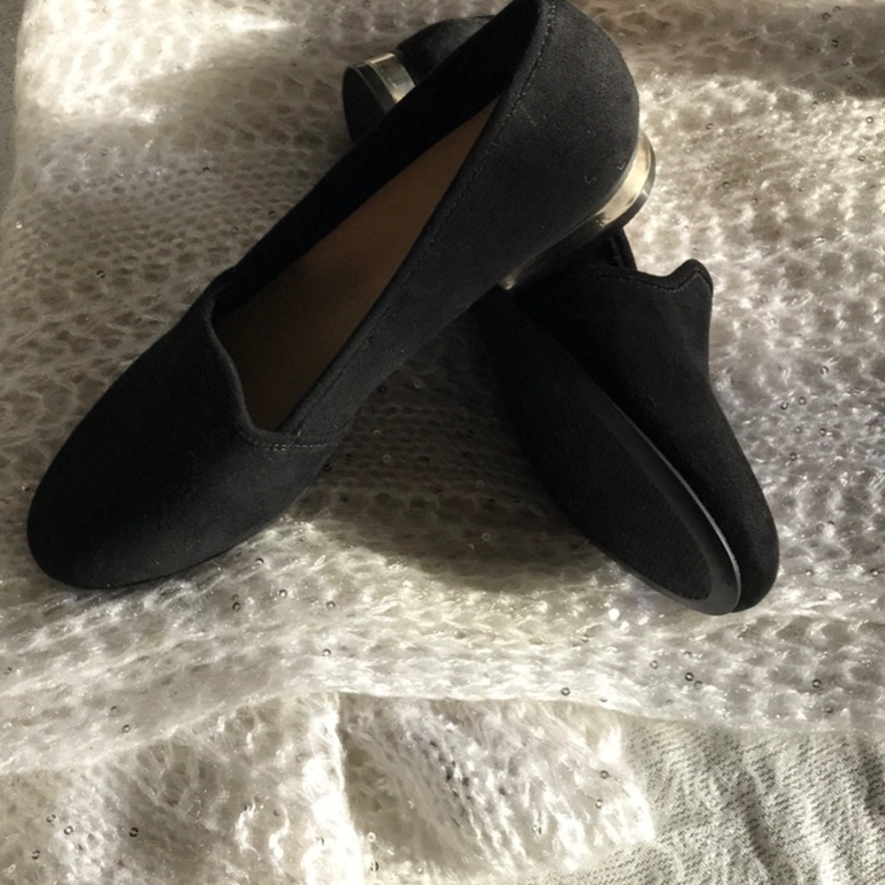 Black micro suede flats with golden heels!  NWOT